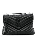 Calfskin Y Quilted Monogram Monochrome Medium Loulou Chain Satchel Black