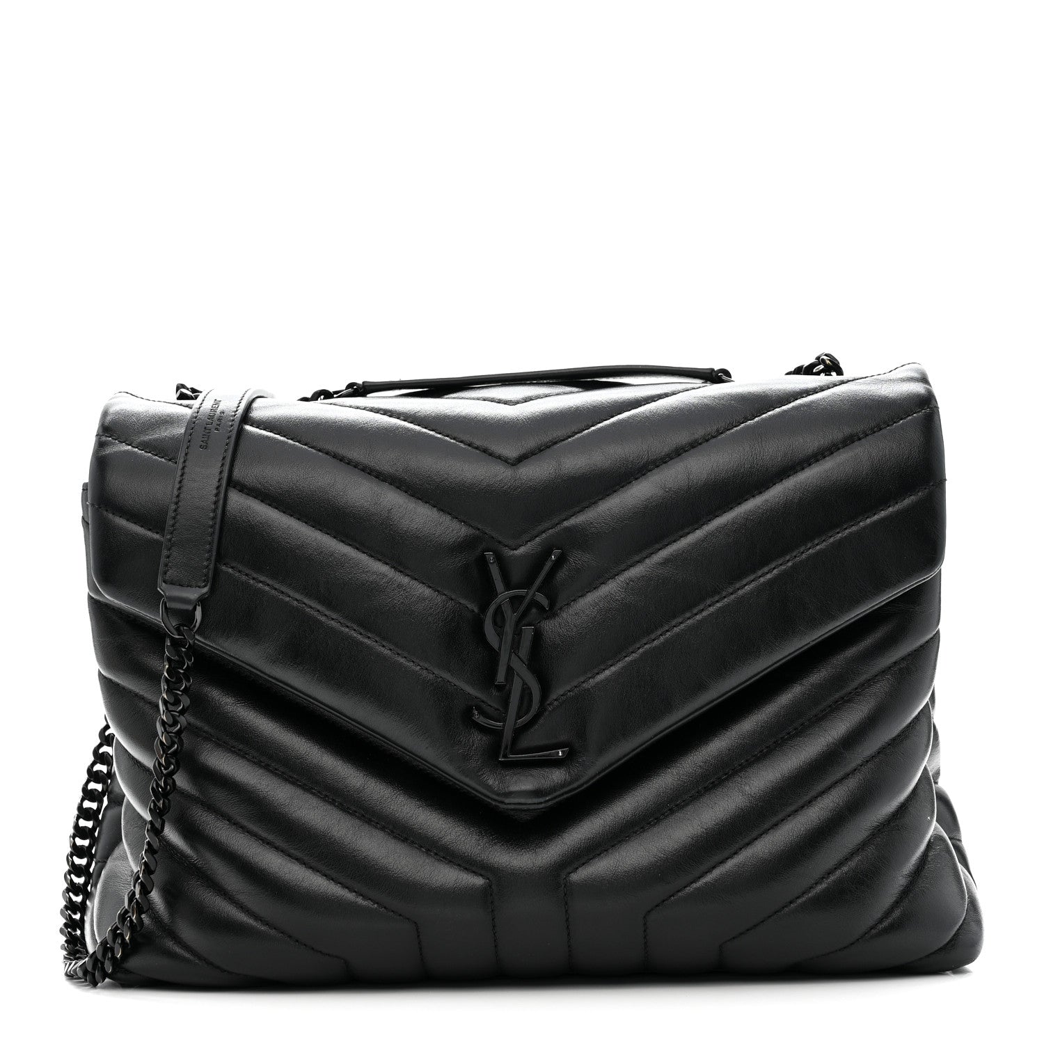 Calfskin Y Quilted Monogram Monochrome Medium Loulou Chain Satchel Black