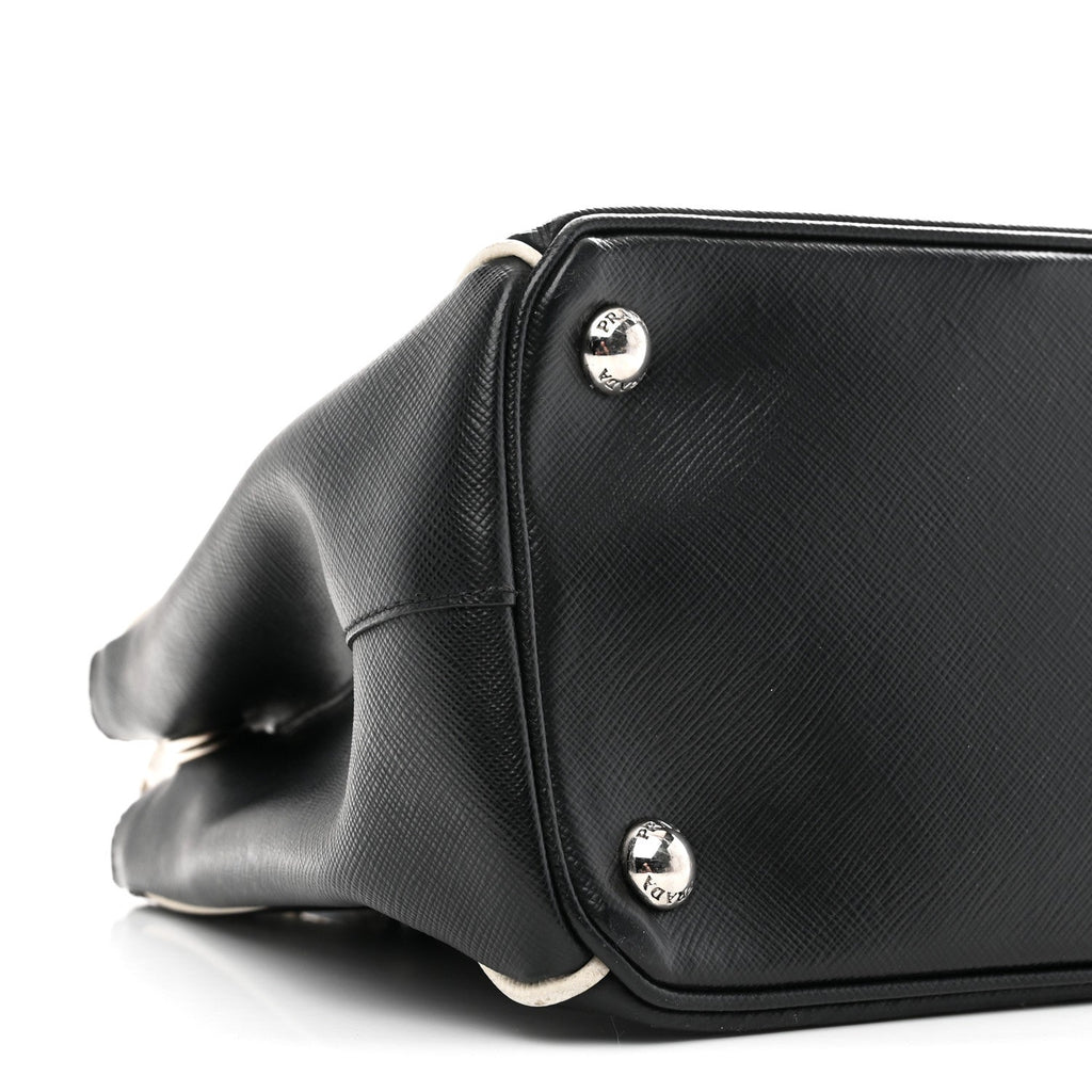 Saffiano Small Galleria Double Zip Tote Black Talco
