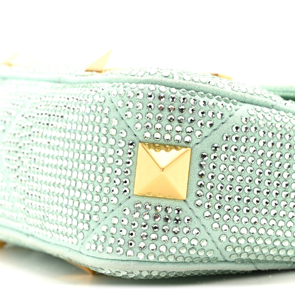 Crystal Suede Small Roman Stud Shoulder Bag Green