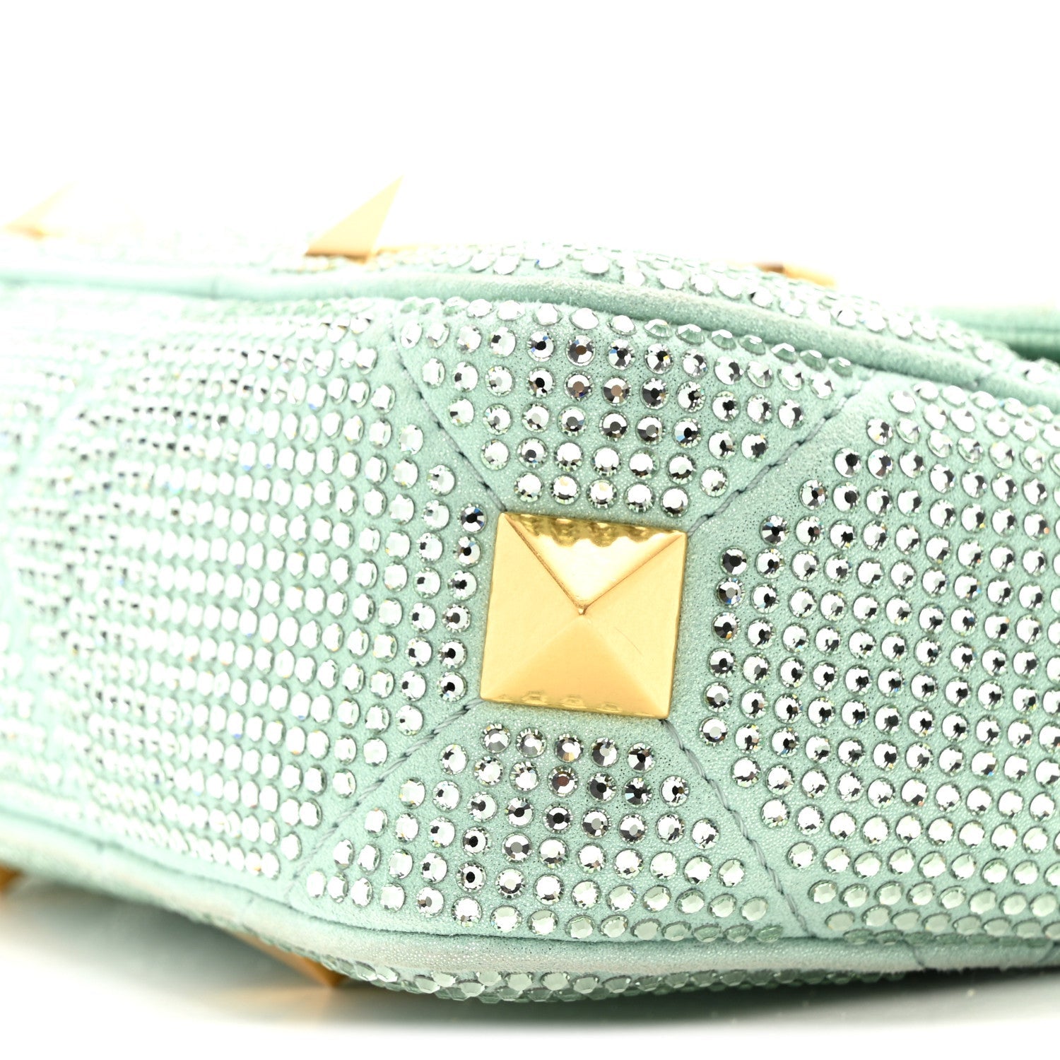 Crystal Suede Small Roman Stud Shoulder Bag Green