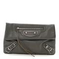 Chevre Silver Metallic Edge Hardware Envelope Clutch Gris Acier