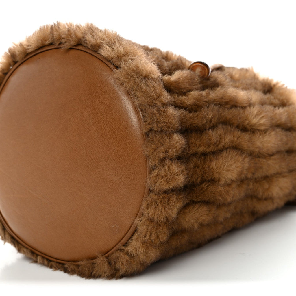 Faux Fur Lambskin Bucket Bag Brown Chocolate
