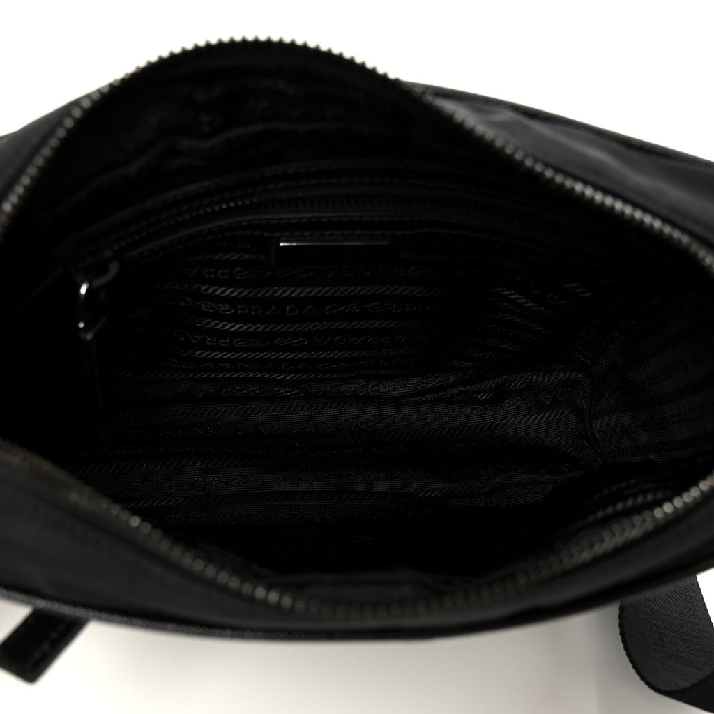 Tessuto Saffiano Pocket Double Zip Shoulder Bag Black