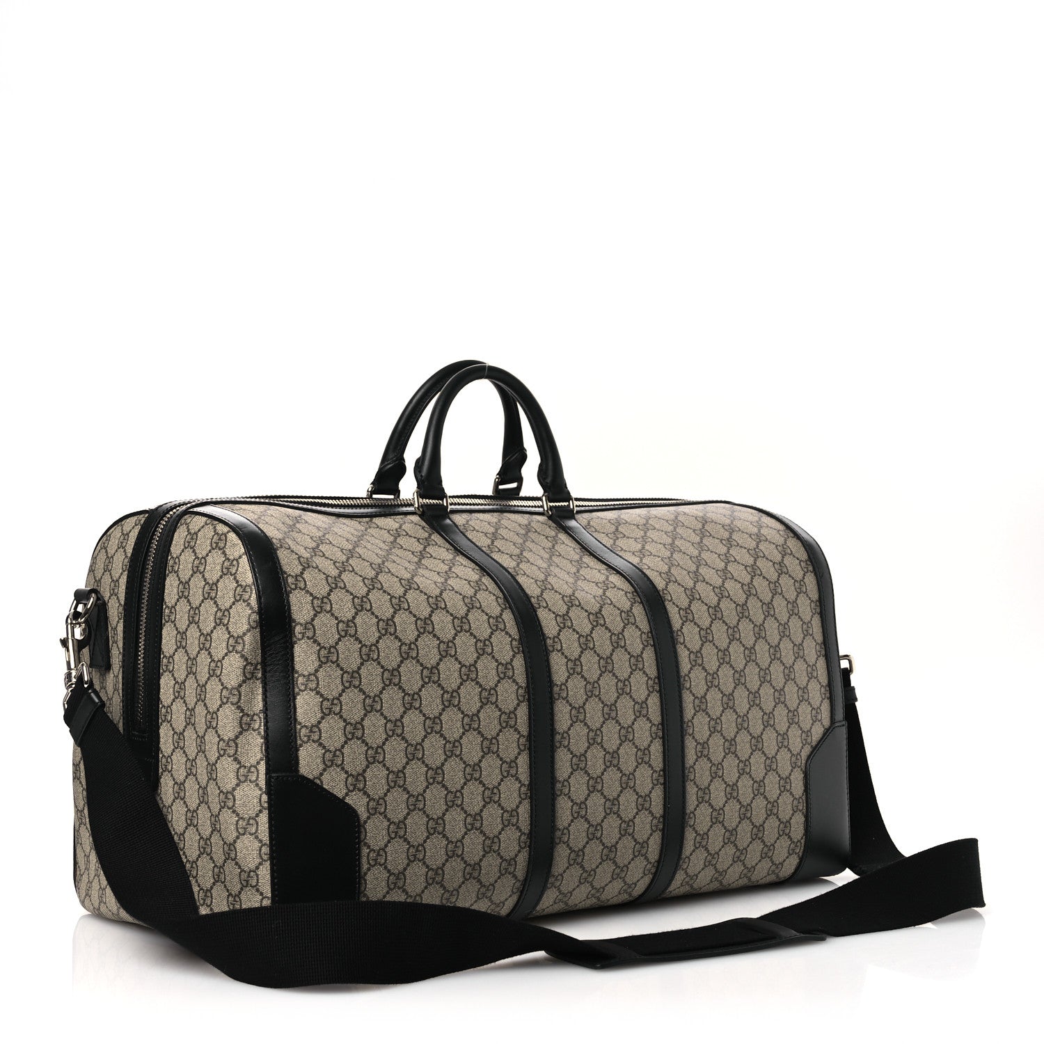 GG Supreme Monogram Selleria Calfskin Large Duffle Beige Ebony Black