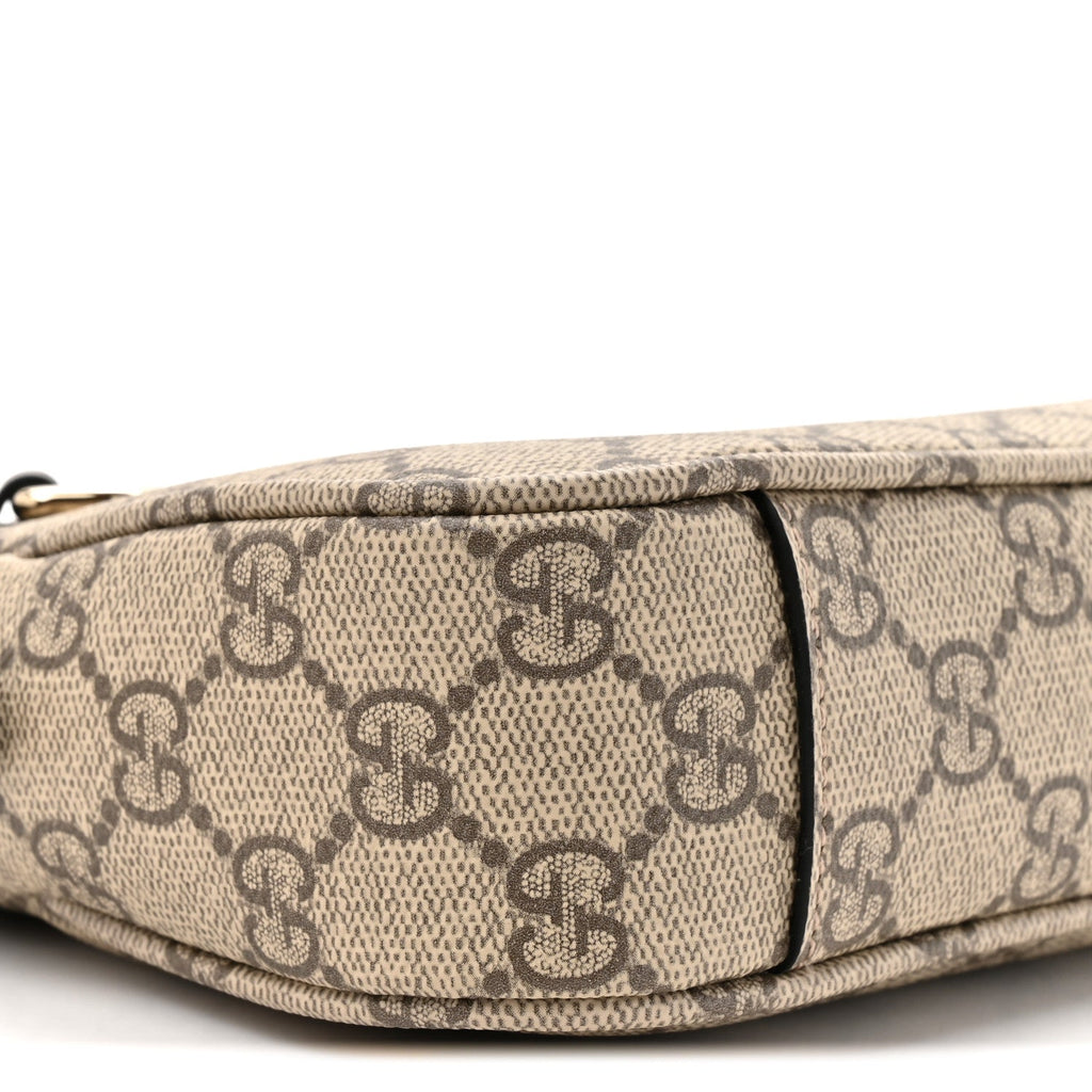 GG Supreme Monogram Textured Calfskin Small Emblem Shoulder Bag Beige Black