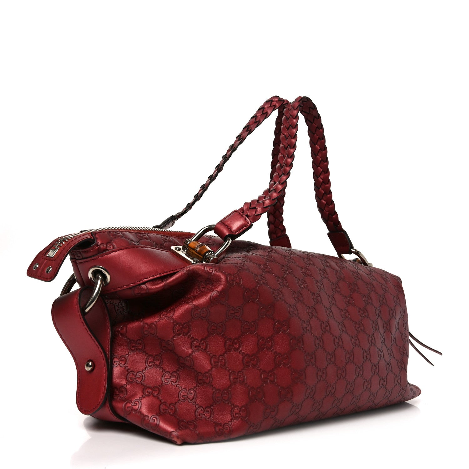 Metallic Guccissima Medium Bamboo Bar Tote Red