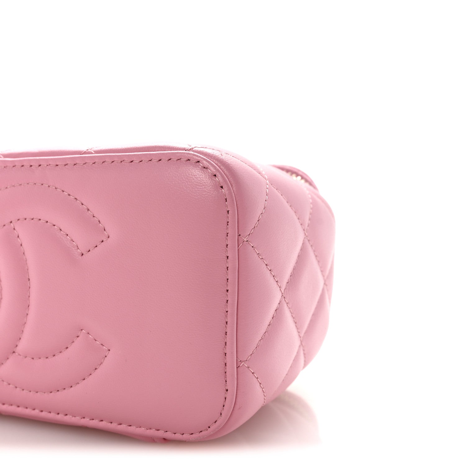 Lambskin Quilted Small Top Handle Vanity Case With Chain Pink