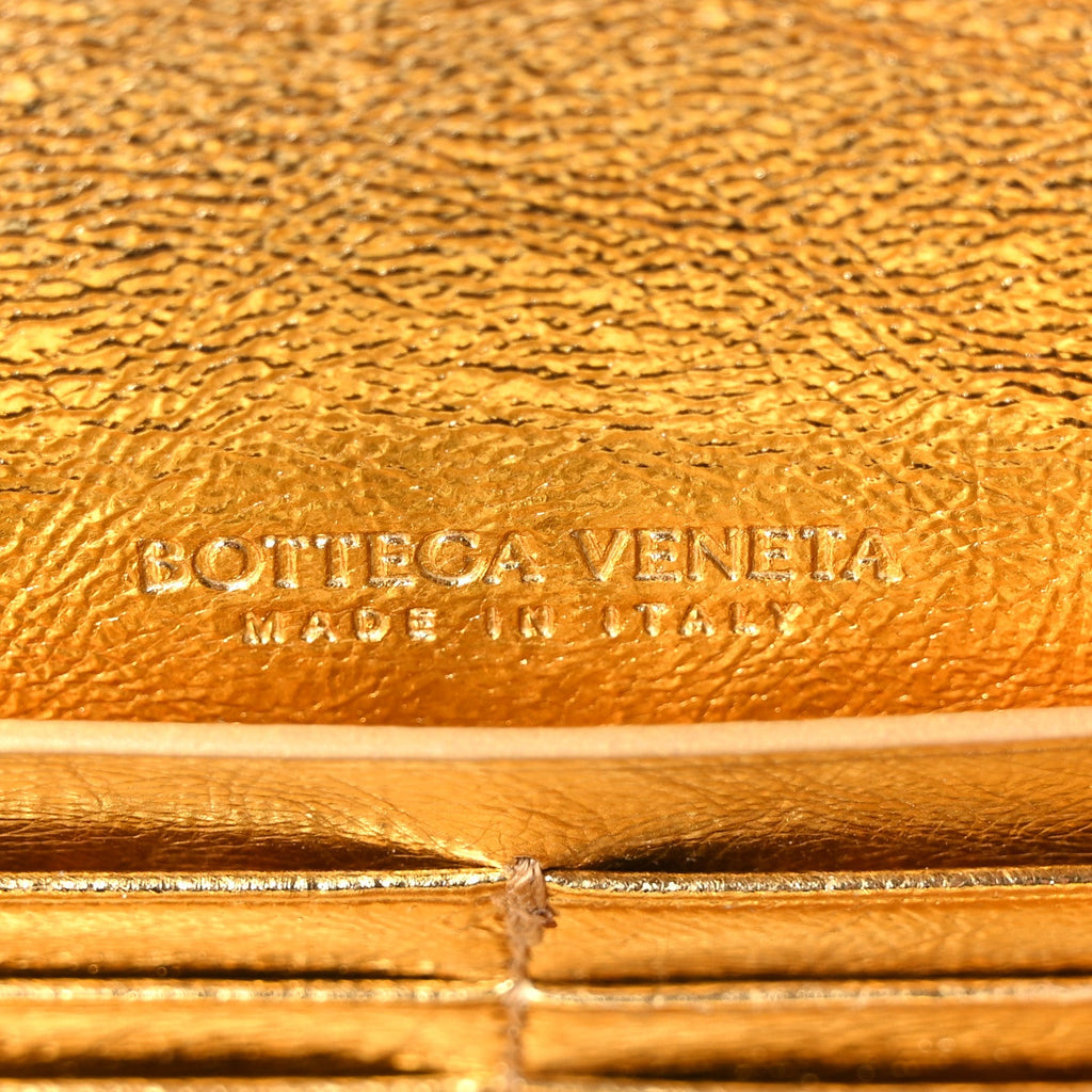Metallic Lambskin Intrecciato Long Andiamo Top Handle Clutch Gold