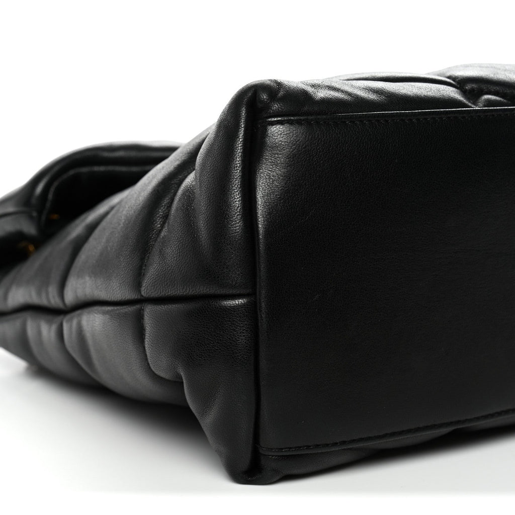 Lambskin Quilted Medium Loulou Puffer Monogram Chain Satchel Black