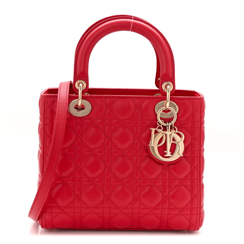 Lambskin Cannage Medium Lady Dior Red