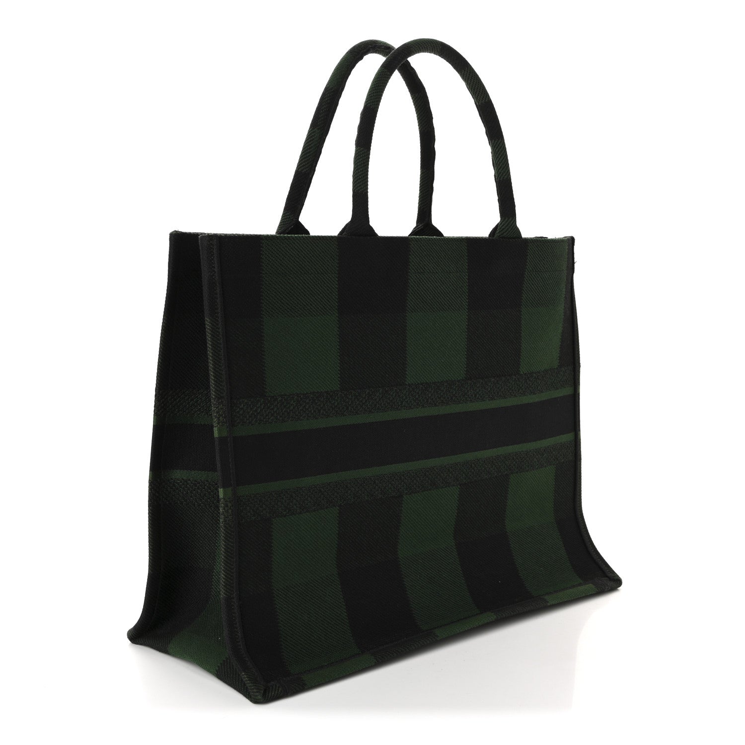 Canvas Embroidered Checkered Book Tote Black Green