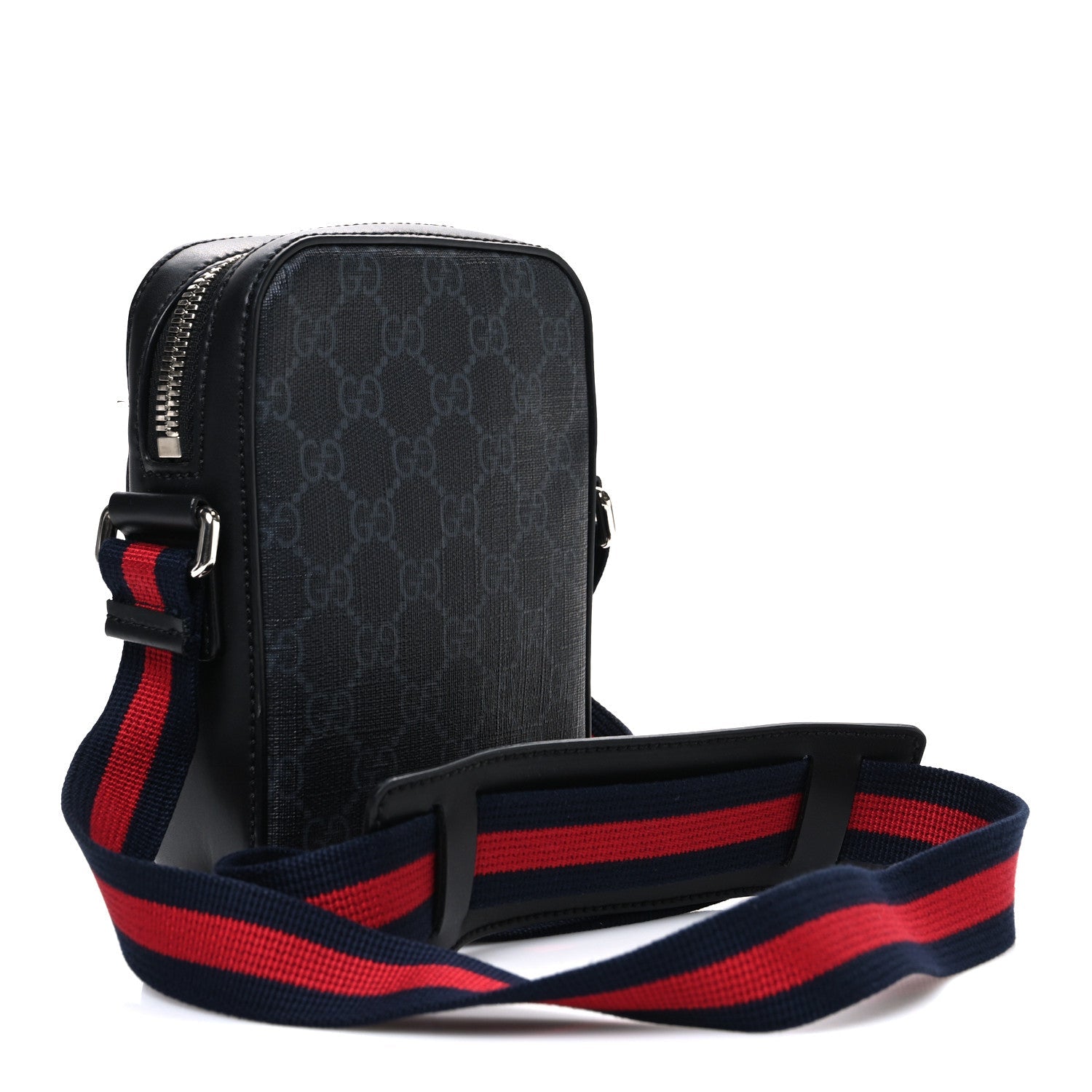 GG Supreme Monogram Appia Calfskin Web Small Camera Messenger Bag Black Grey