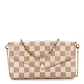 Damier Azur Pochette Felicie Chain Wallet Rose Ballerine