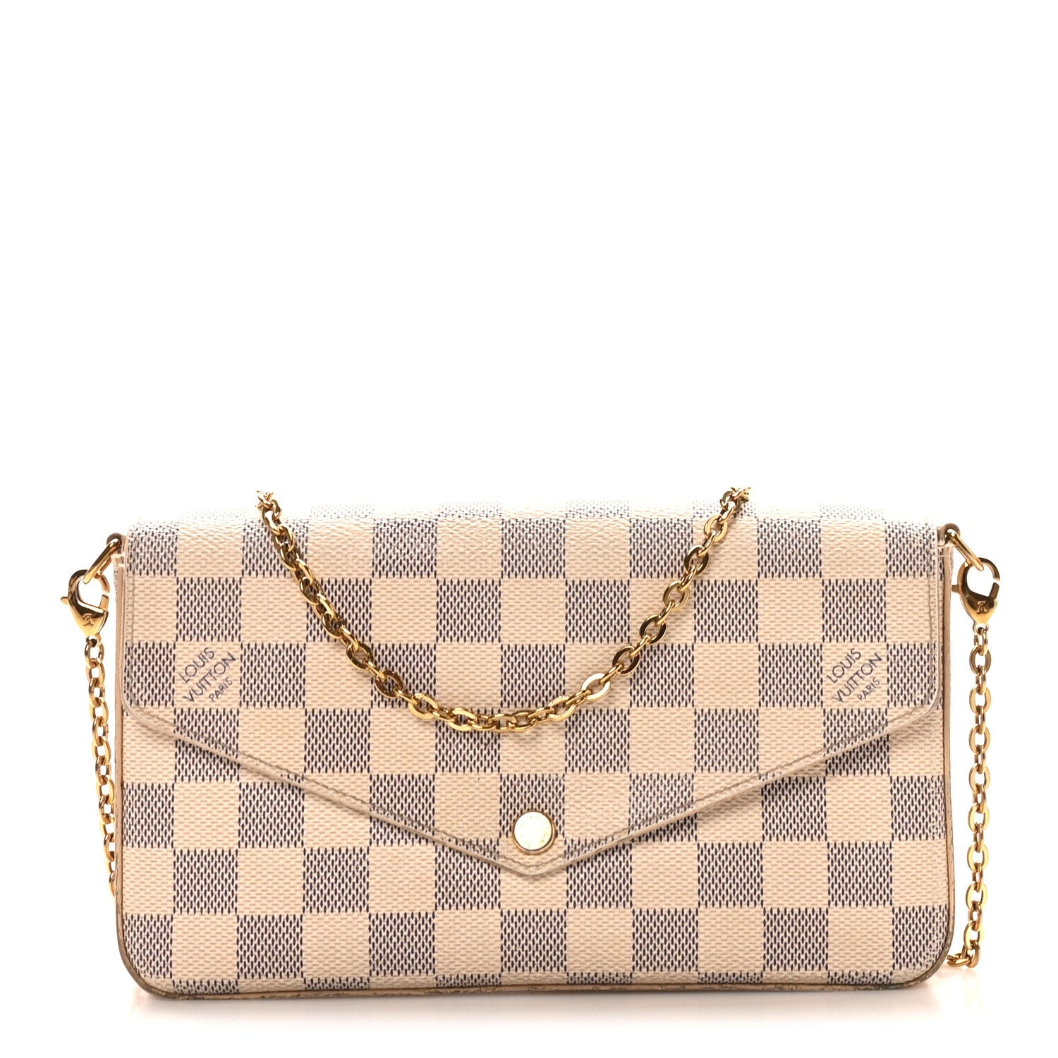 Damier Azur Pochette Felicie Chain Wallet Rose Ballerine