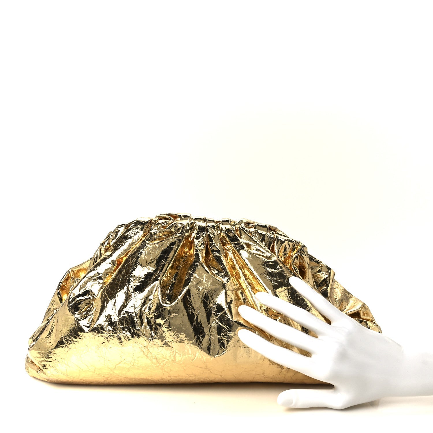 Metallic Crinkled Lambskin The Pouch Oversized Clutch Oro