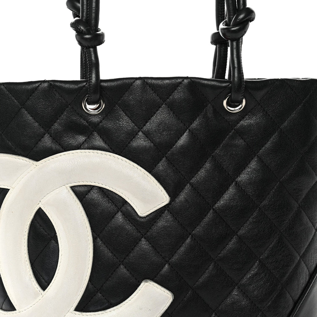 Calfskin Quilted Medium Cambon Tote Black White