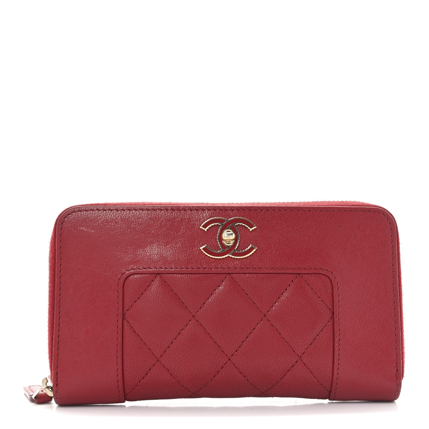 Sheepskin Quilted Medium Mademoiselle Vintage Zip Around Wallet Red