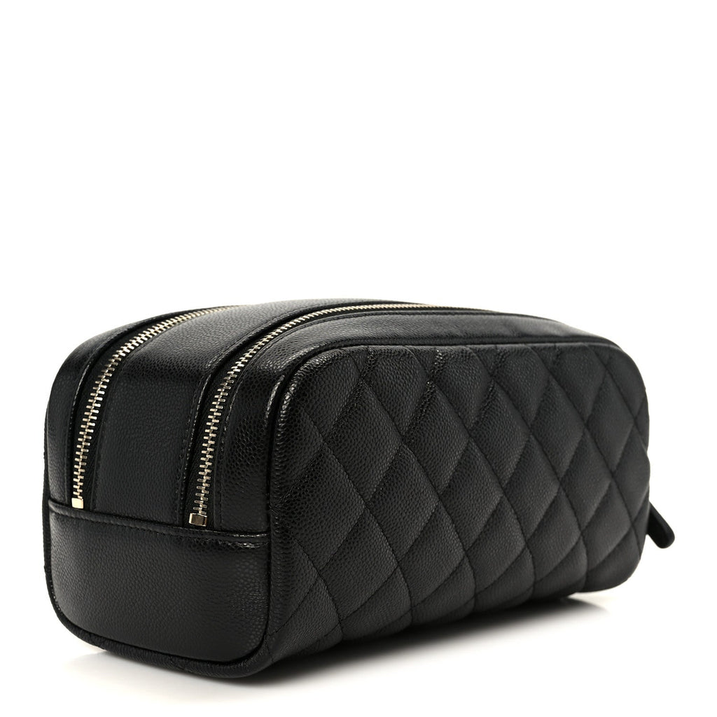 Caviar Quilted Toiletry Case With Chain Black