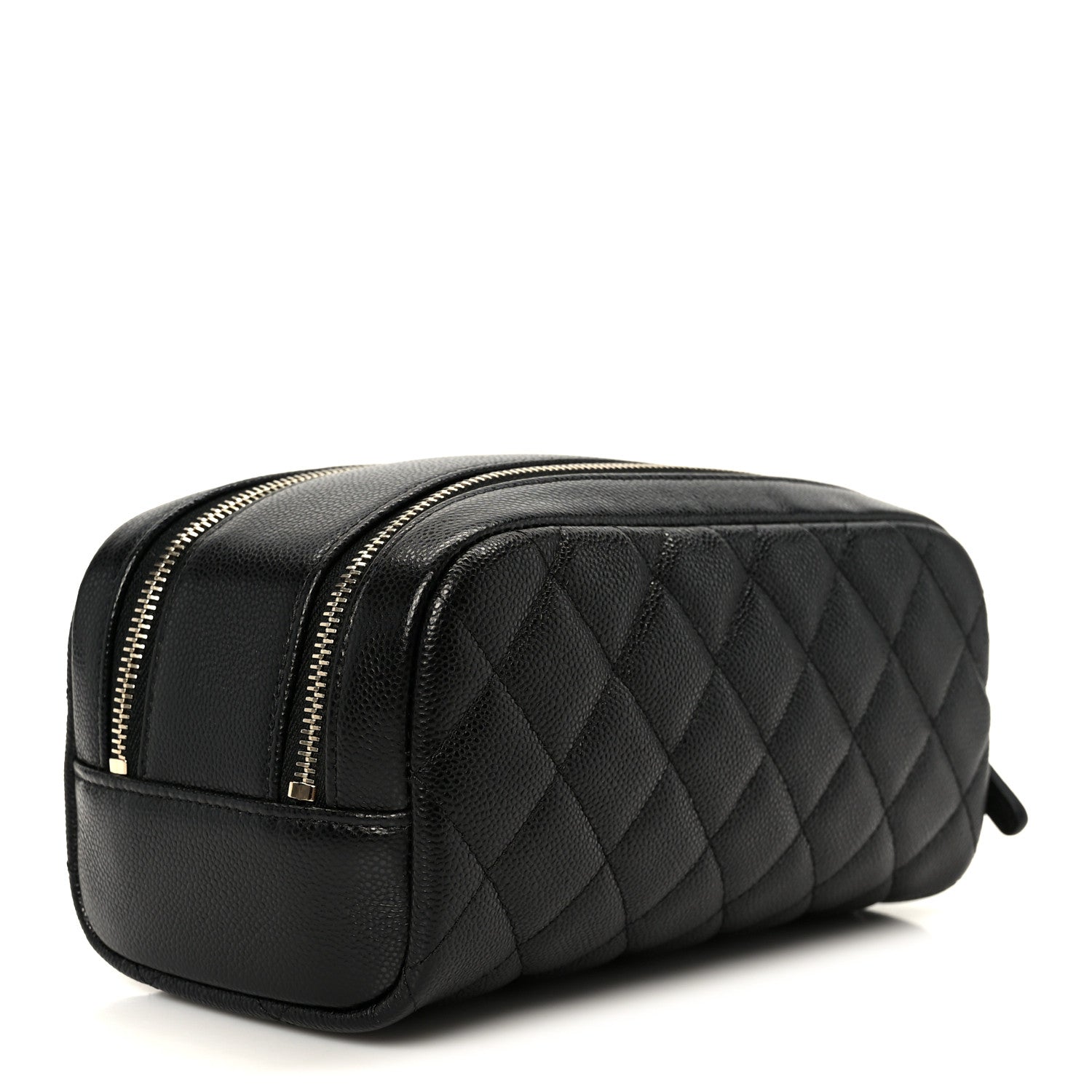 Caviar Quilted Toiletry Case With Chain Black
