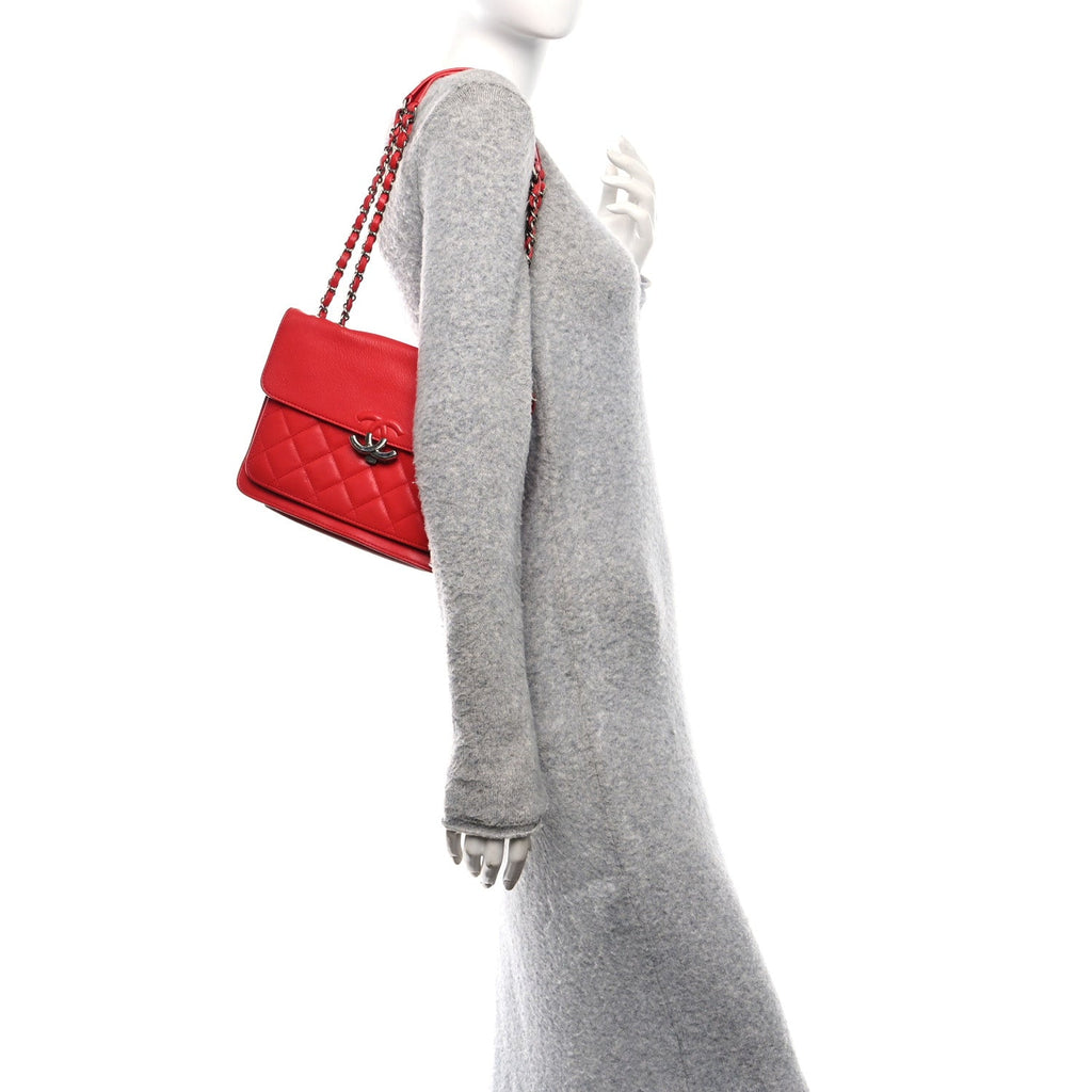 Caviar Quilted Small CC Box Top Flap Red