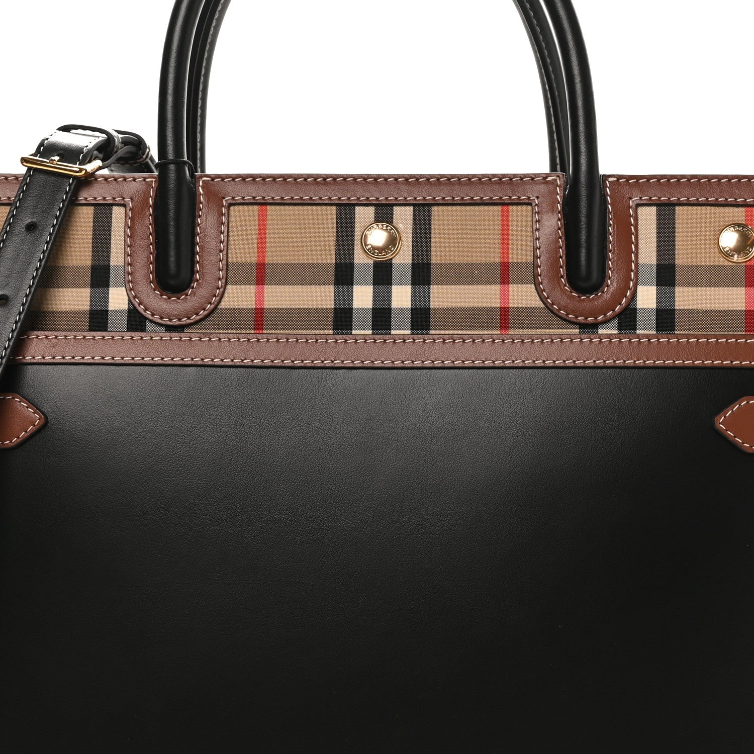 Calfskin Vintage Check Medium Two Handle Title Bag Black