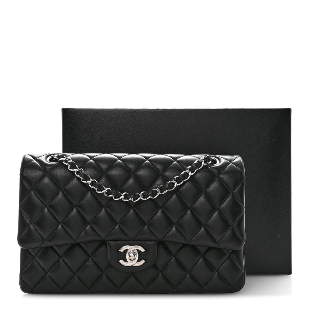Lambskin Quilted Medium Double Flap Black
