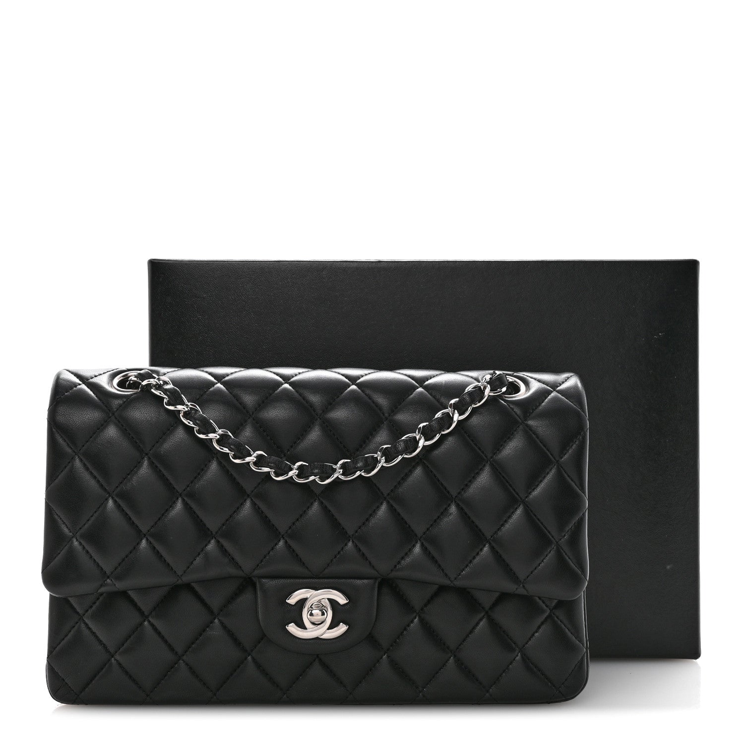 Lambskin Quilted Medium Double Flap Black