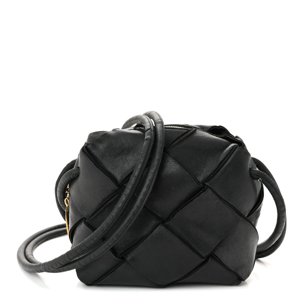 Lambskin Maxi Intrecciato Mini Cassette Camera Bag Black