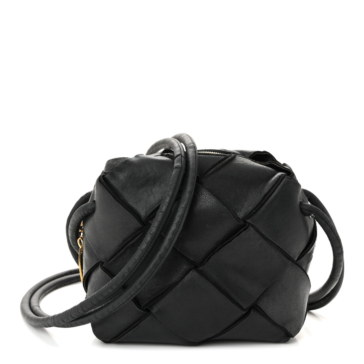 Lambskin Maxi Intrecciato Mini Cassette Camera Bag Black