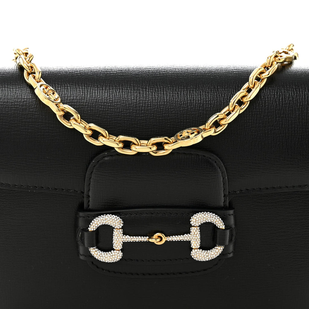 Azalea Calfskin Mini Crystal Horsebit 1955 Shoulder Bag Black