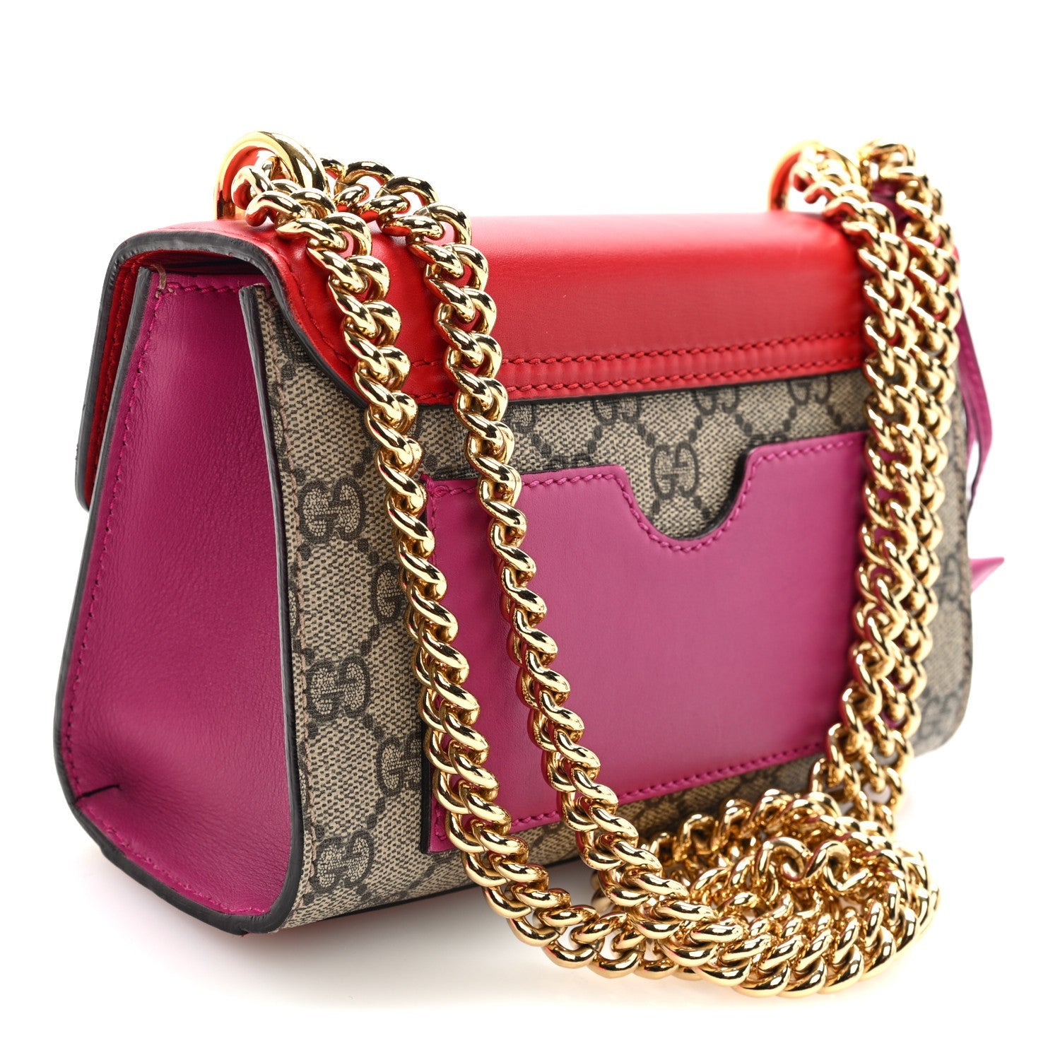 GG Supreme Monogram Calfskin Small Padlock Shoulder Bag Beige Hibiscus Red New Rosette