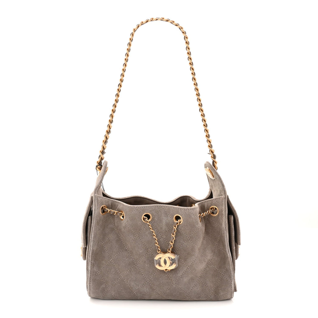 Suede Quilted Mini Chanel 25 Handbag Dark Grey