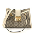 GG Supreme Monogram Moon Calfskin Small Padlock Tote Beige Ebony Mystic White