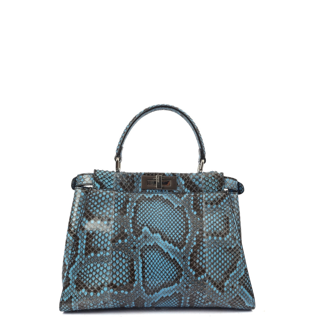 Fendi Top Handle Peekaboo - Medium in Blue, Python Leather