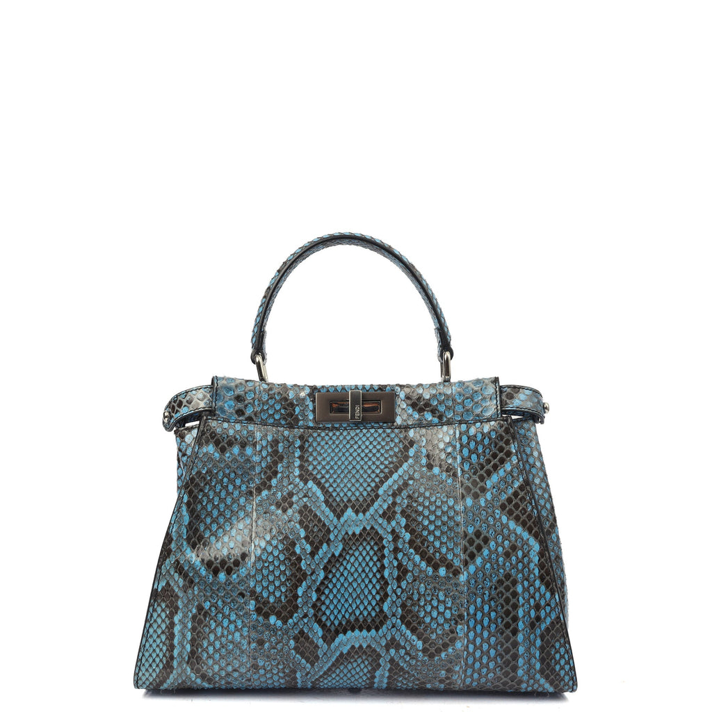 Fendi Top Handle Peekaboo - Medium in Blue, Python Leather