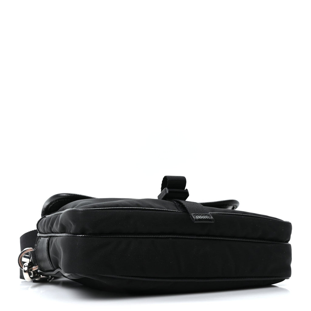Re-Nylon Saffiano Pocket Single Snap Buckle Shoulder Bag Black