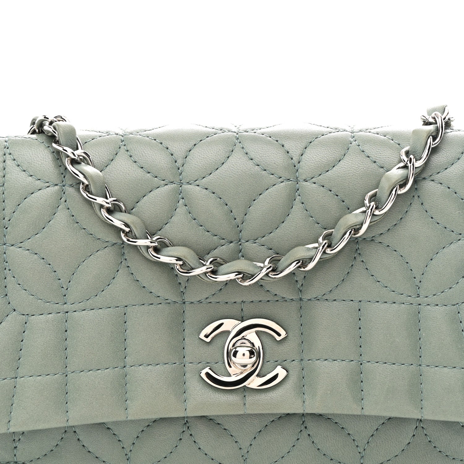Lambskin Quilted Lady Graphic Flap Green