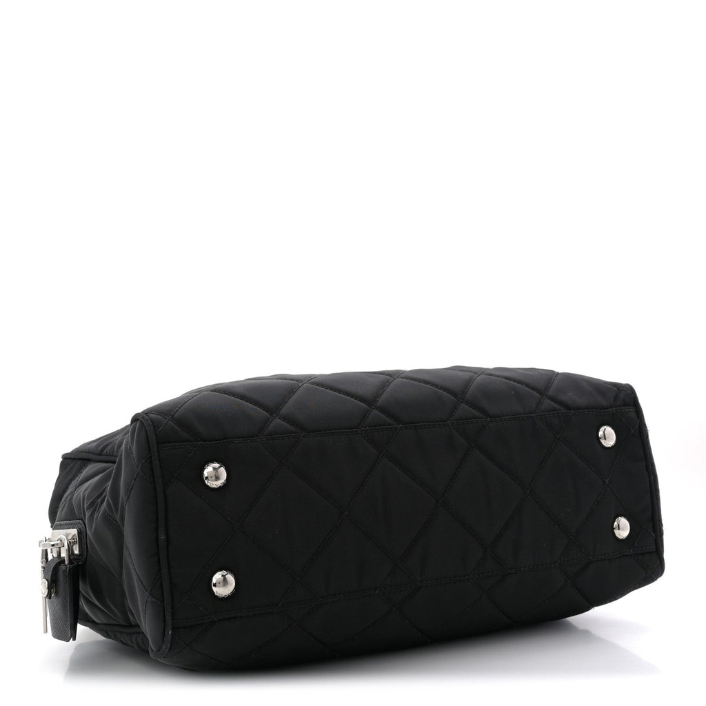 Nylon Tessuto Impuntu Quilted Shoulder Bag Black