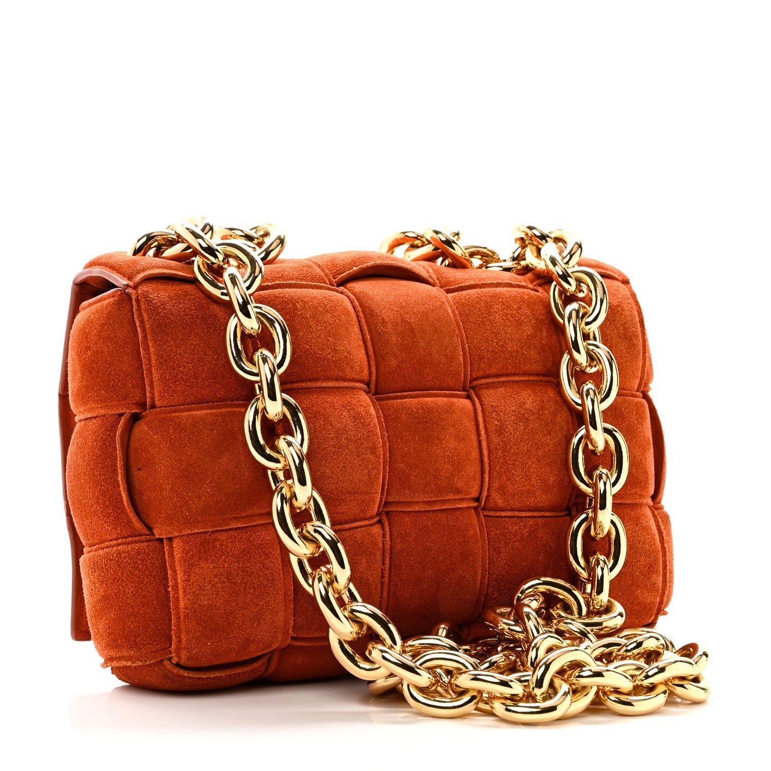 Suede Maxi Intrecciato Padded Chain Cassette Crossbody Bag Maple