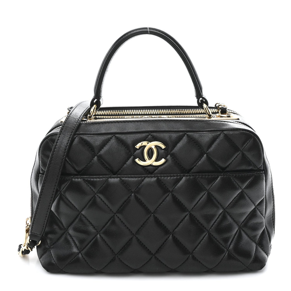 Lambskin Quilted Medium Trendy CC Bowling Bag Black