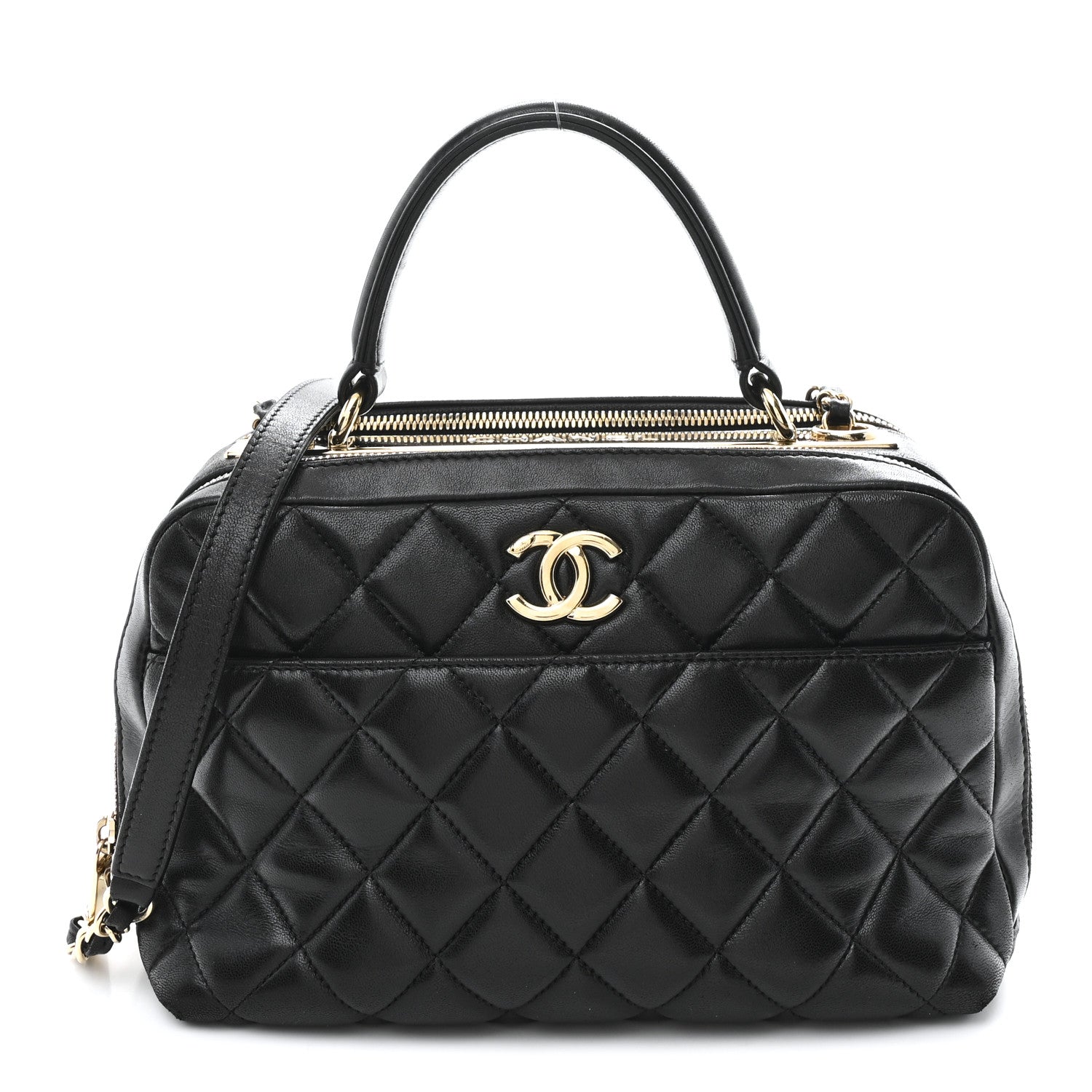 Lambskin Quilted Medium Trendy CC Bowling Bag Black