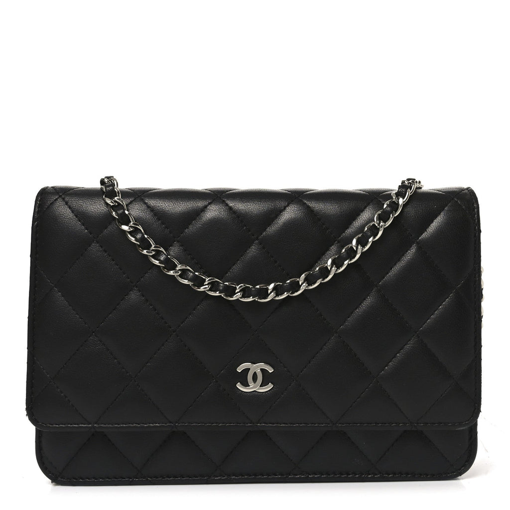 Lambskin Quilted Wallet On Chain WOC Black