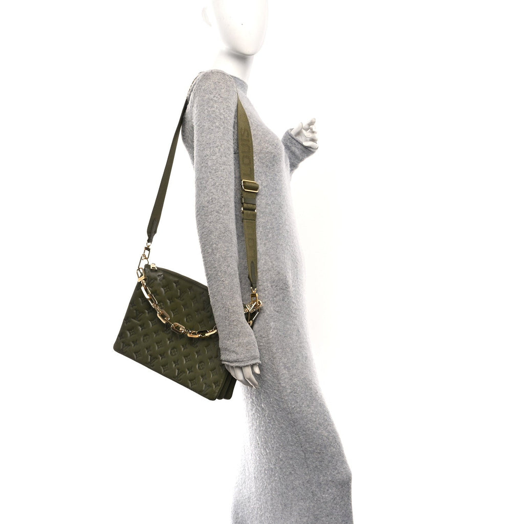 Lambskin Embossed Monogram Coussin MM Khaki
