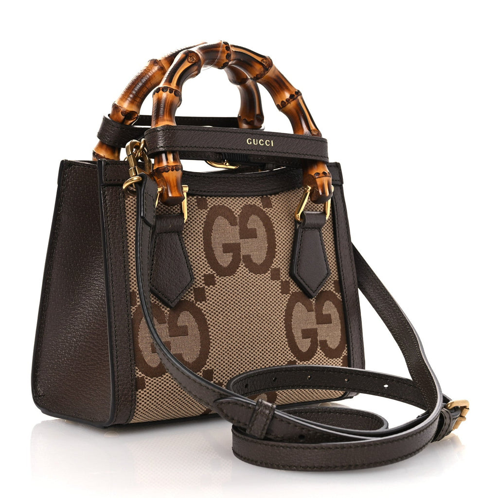 Monogram Jumbo GG Textured Dollar Calfskin Mini Diana Tote Bag Camel Ebony New Acero