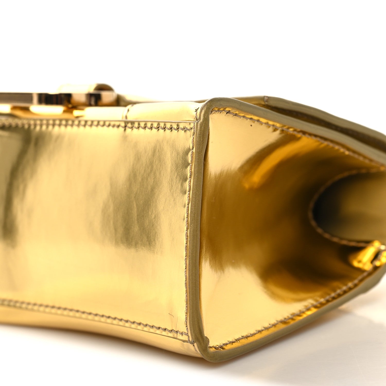 Mirror Calfskin Hourglass Top Handle Bag XS Gold