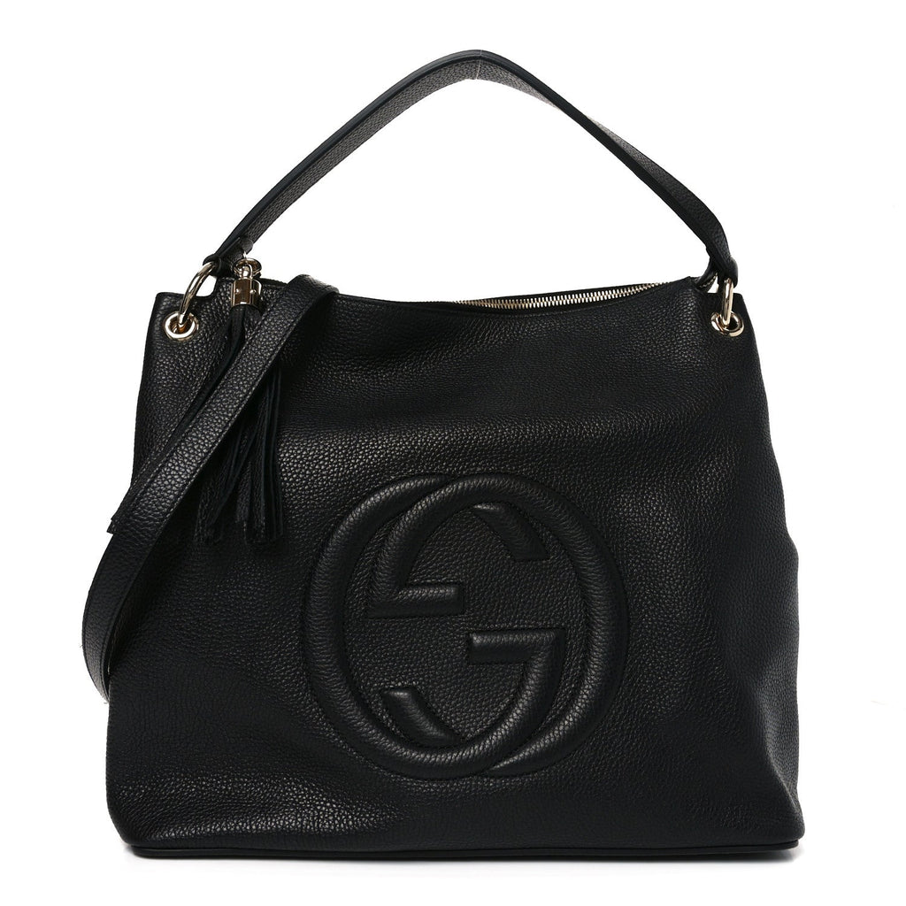 Pebbled Calfskin Large Soho Hobo Black