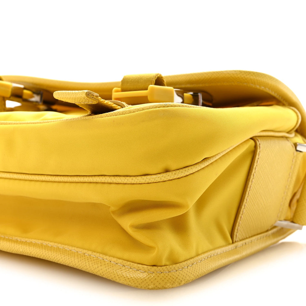 Tessuto Nylon Saffiano Pocket Double Snap Buckle Messenger Shoulder Bag Giallo