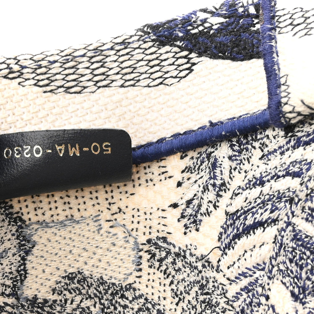 Canvas Embroidered Large Palm Tree Toile De Jouy Book Tote Blue