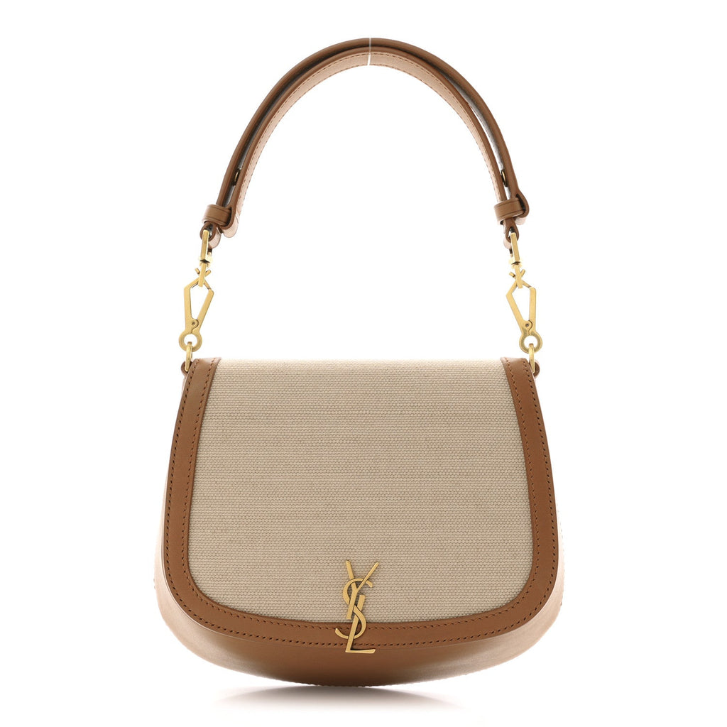 Canvas Calfskin Mini Voltaire Top Handle Bag Natural Tan